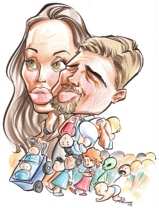 Brad Pitt, Angelina Jolie, and Family - Cartoon Vegas