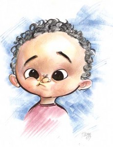 A caricature of a really cute baby.