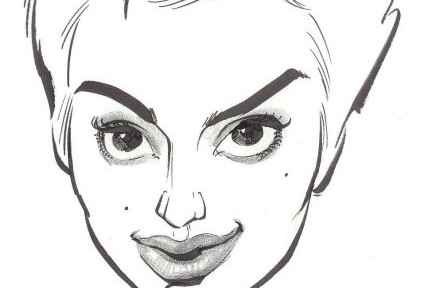 Black and white caricature of Natalie Portman