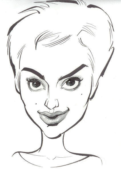 Black and white caricature of Natalie Portman