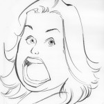 A line drawing caricature of Rosie O'Donnell