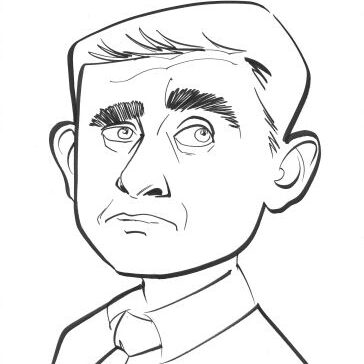 Black and white caricature of Steve Carrell
