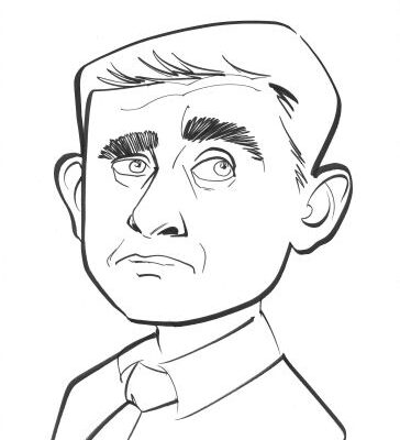 Black and white caricature of Steve Carrell