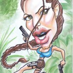 Caricature of Angelina Jolie as Lara Croft