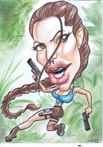 Caricature of Angelina Jolie as Lara Croft