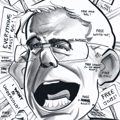Caricature of Bernie Sanders by Tielman Cheaney