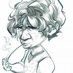 A black and white caricature of Martin Freeman as Bilbo Baggins