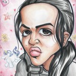 A caricature of Michelle Rodriguez drawn by Dominique Chavira