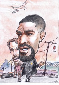 Caricature of Denzel Washington as Alonzo in Training Day, with ethan hawke