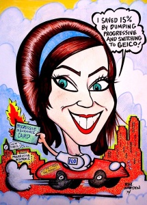 Cartoon of FLo, the Progressive insurance lady, by Mike Warden