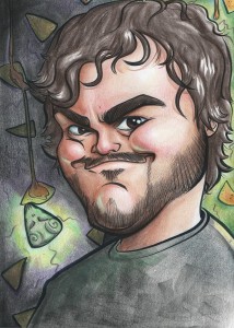 A caricature of Jack Black drawn by Dominique Chavira