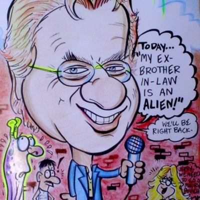A caricature of talk show host Jerry Springer