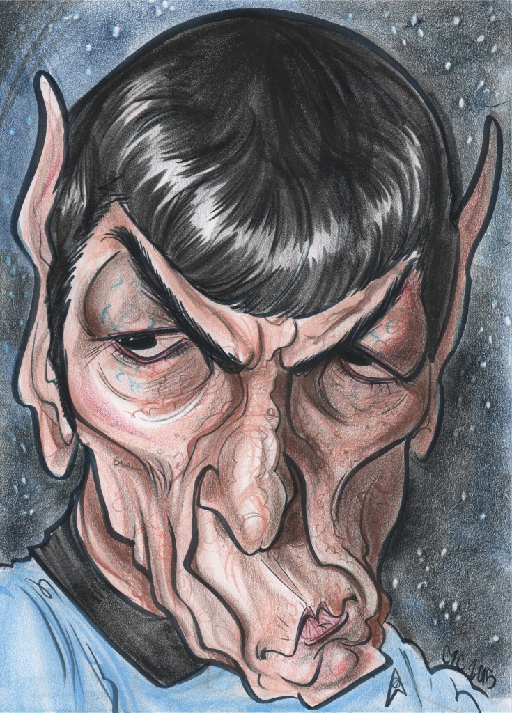 A caricature by Celeste Cordova of Leonard Nimoy as Spock