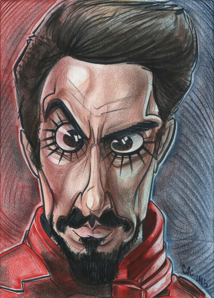 A caricature of Robert Downey Jr. as Tony Stark, Iron Man