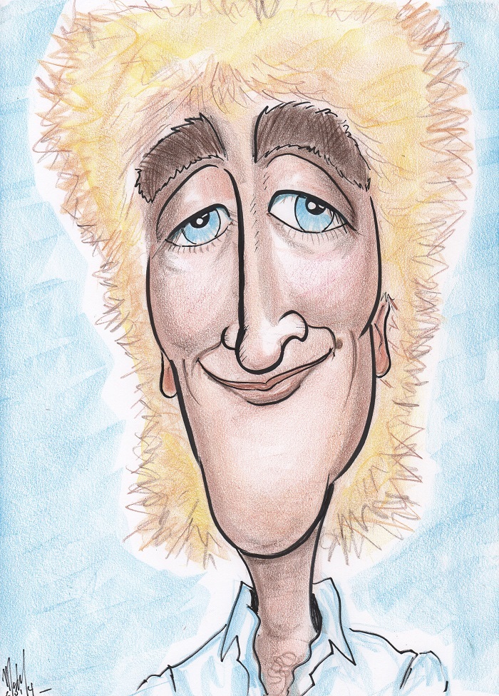 A caricature of Rod Stewart by Monica Maxfield
