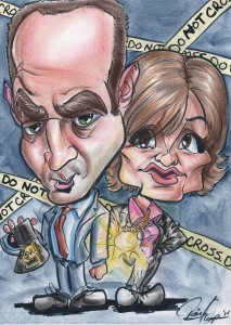 A caricature of Elliot Stabler and Olivia Benson from SVU drawn by Jessica Thompson