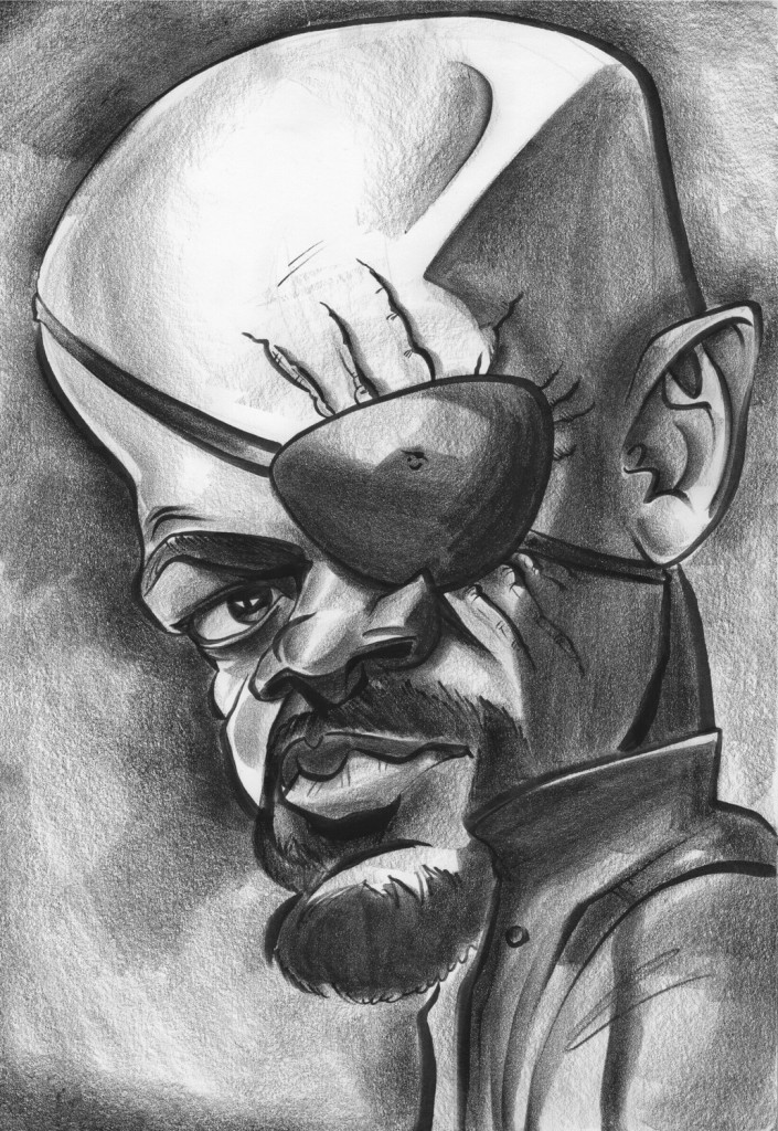 Dominique Chavira draws a caricature of Samuel L Jackson as Nick Fury