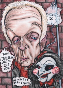 A caricature of Jigsaw of "Saw" and his puppet drawn by Jessica Thompson