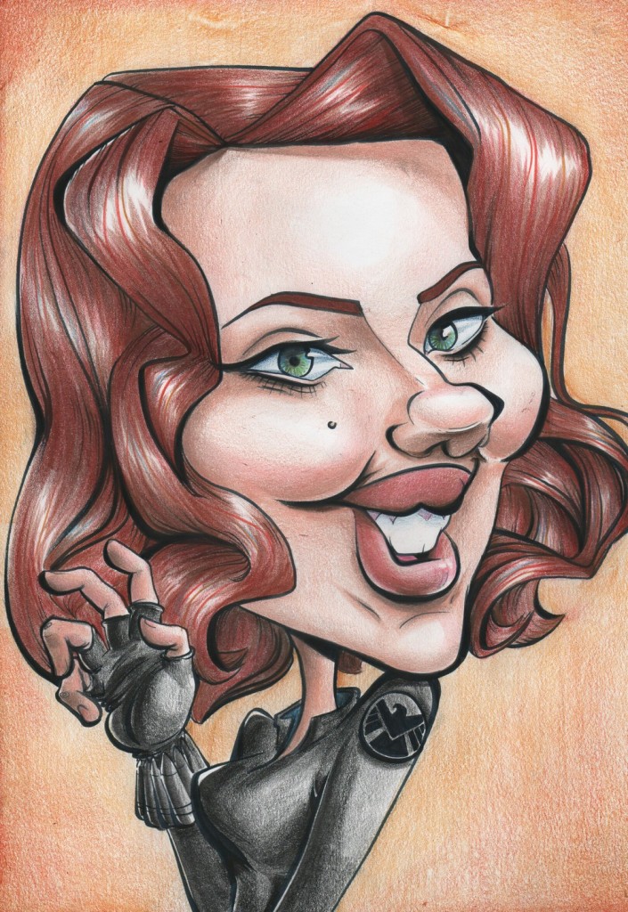 Caricature of Scarlett Johansson as the Black Widow, by Dominique Chavira