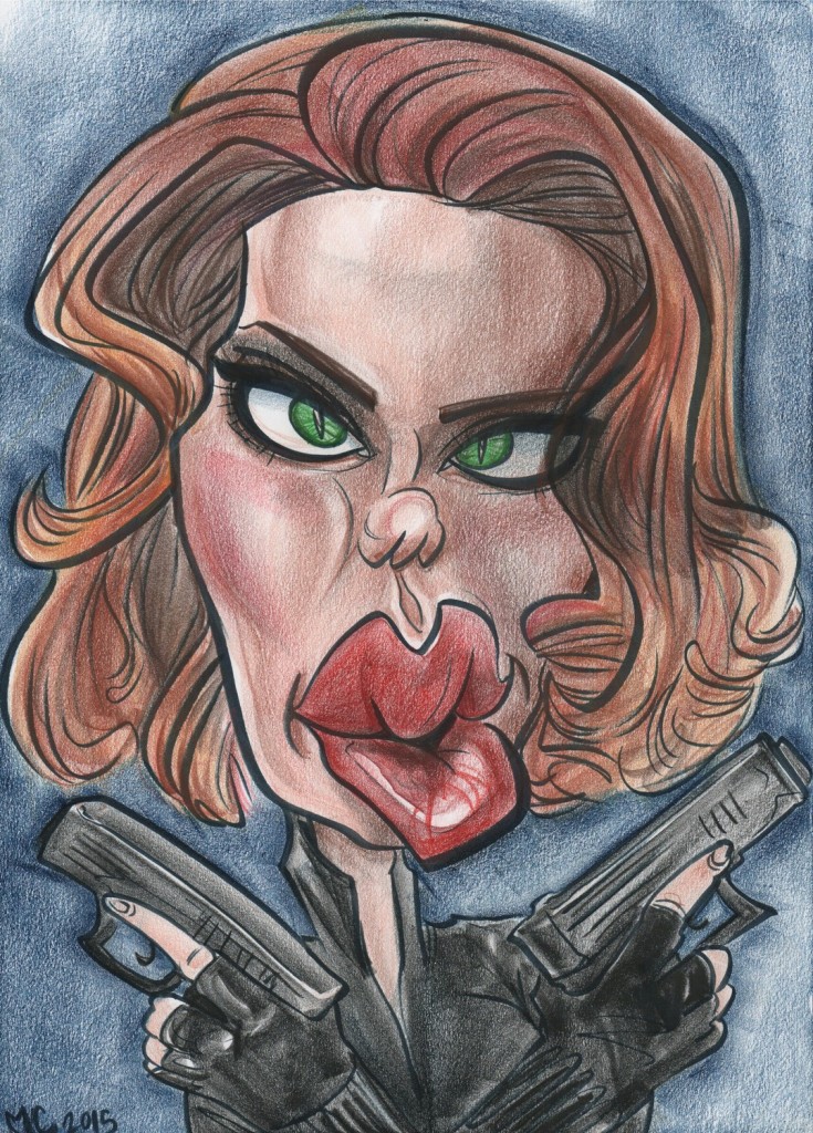 A caricature of Scarlett Johansson as the Black Widow by Celeste Cordova