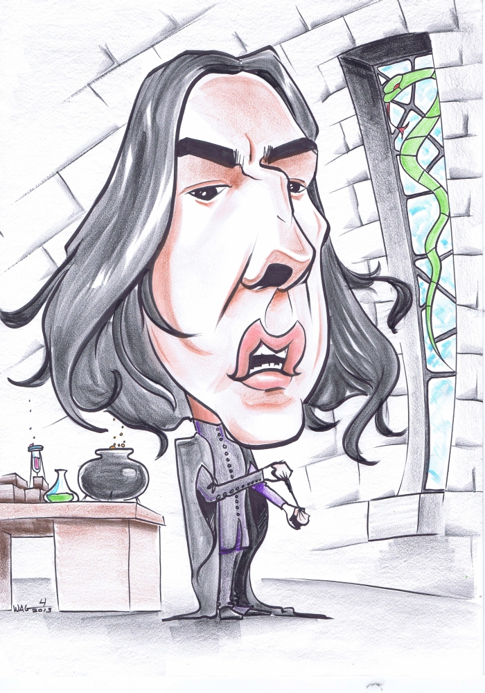 Caricature of Alan Rickman as Severus Snape.
