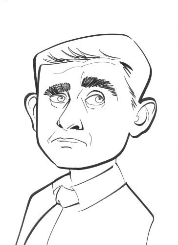 Black and white caricature of Steve Carrell