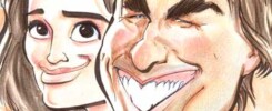A caricature of Tom Cruise and Katie Holmes