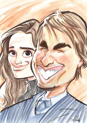 A caricature of Tom Cruise and Katie Holmes
