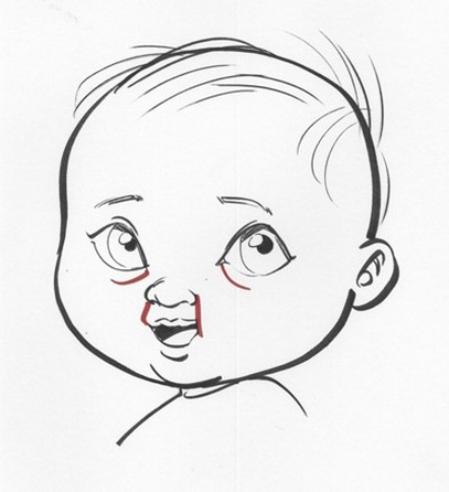 A bad drawing of a baby with chubby cheeks