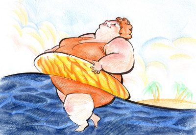 a cartoon of a chubby lady swimming