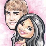 A cartoon of Justin Bieber and Selena Gomez