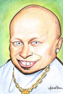 a caricature of verne troyer, mini me.