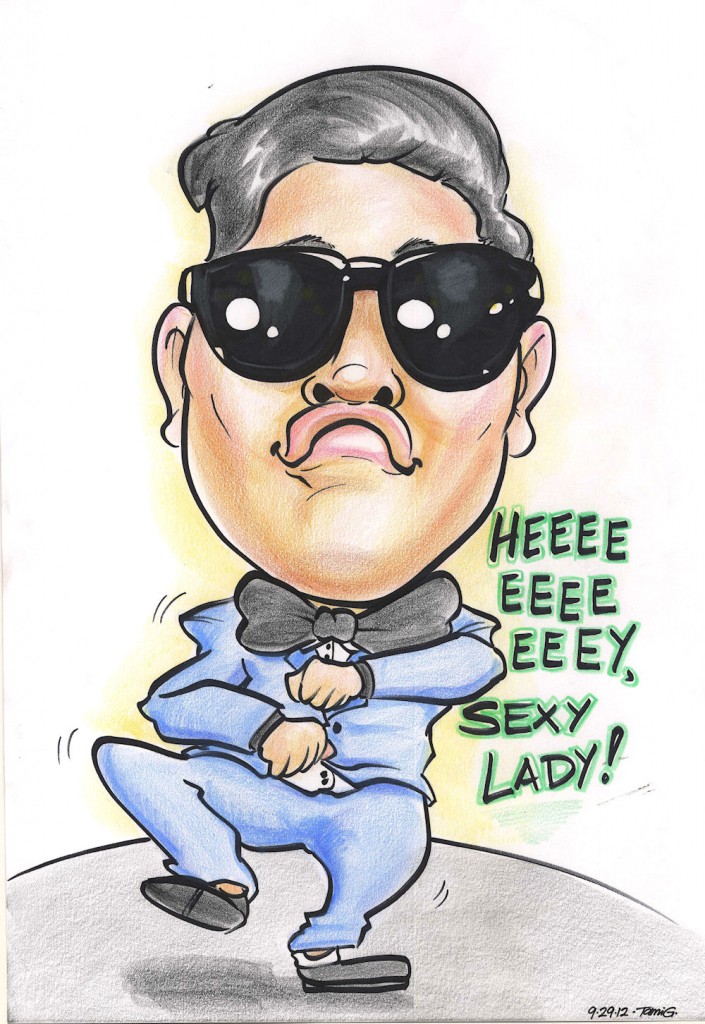 Psy caricature, performing Gangnam Style."